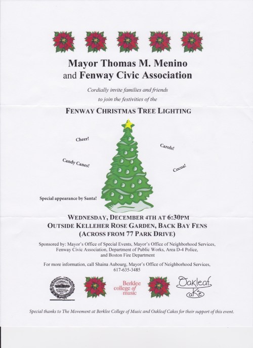 Fenway Christmas Tree Lighting coming up this week!