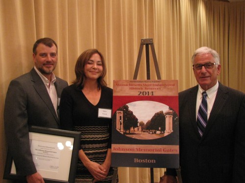 Marie Fukuda receiving the Most Endangered Resource  designation for the Johnson Gates